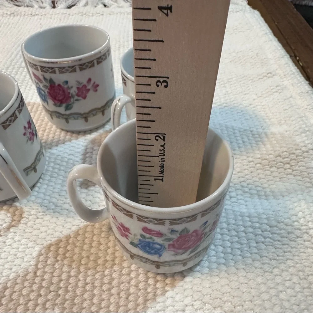 Vintage Floral Porcelain Tea‎ or Demitasse Cups – Set of 4 – Made in China